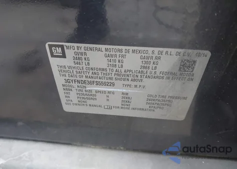 2015 Cadillac Srx Premium Collection from USA, damaged, VIN 3GYFNDE36FS559229